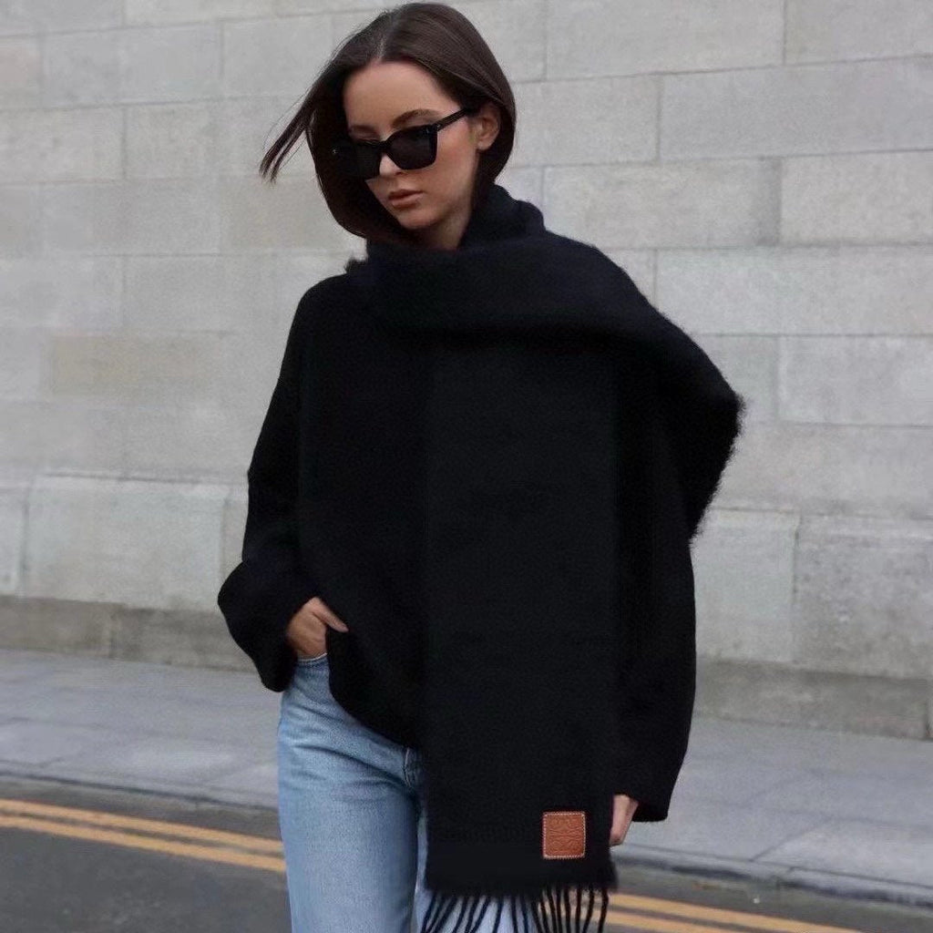 LOEWE SCARF 185 CM IN BLACK MOHAIR AND WOOL 188207