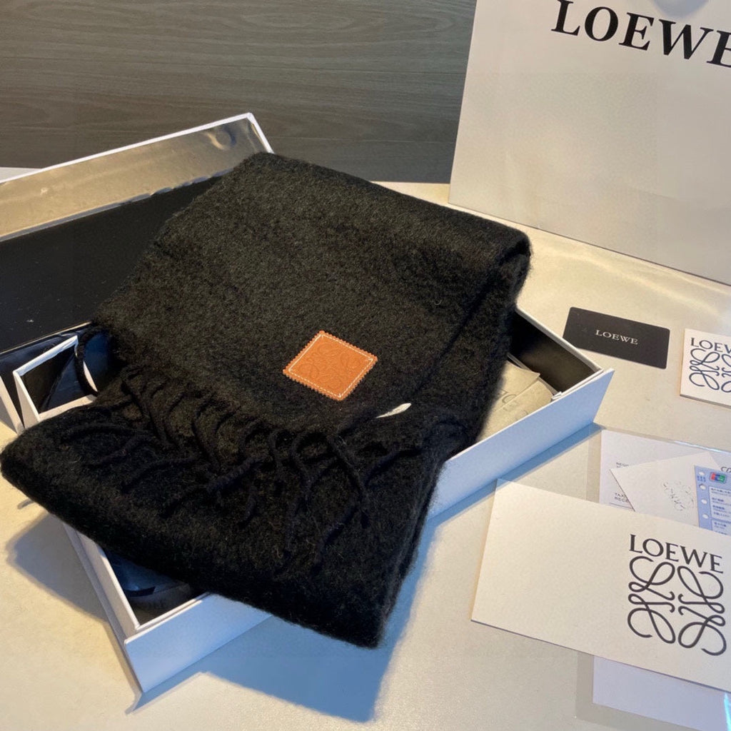LOEWE SCARF 185 CM IN BLACK MOHAIR AND WOOL 188207