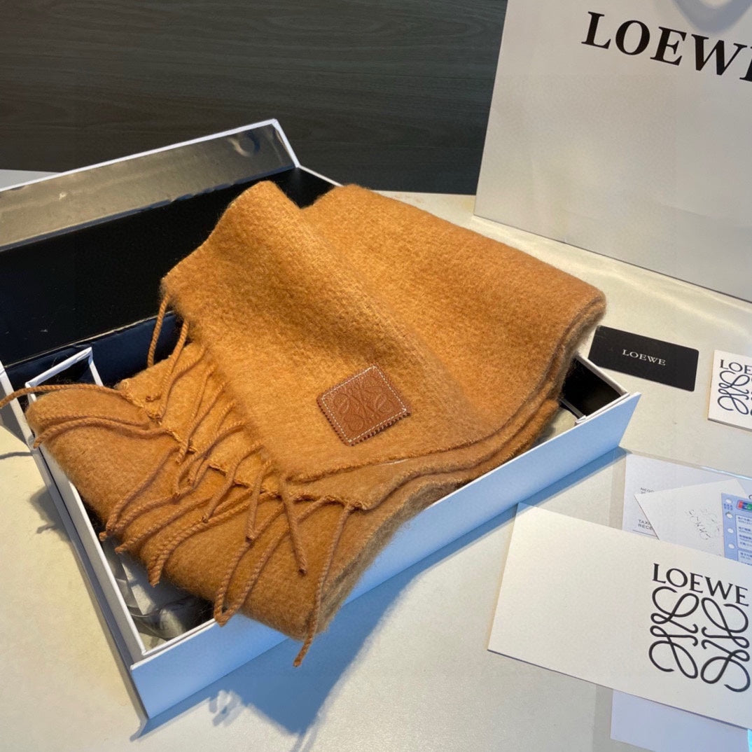 LOEWE SCARF 185 CM IN CINNAMON BROWN MOHAIR AND WOOL 211872