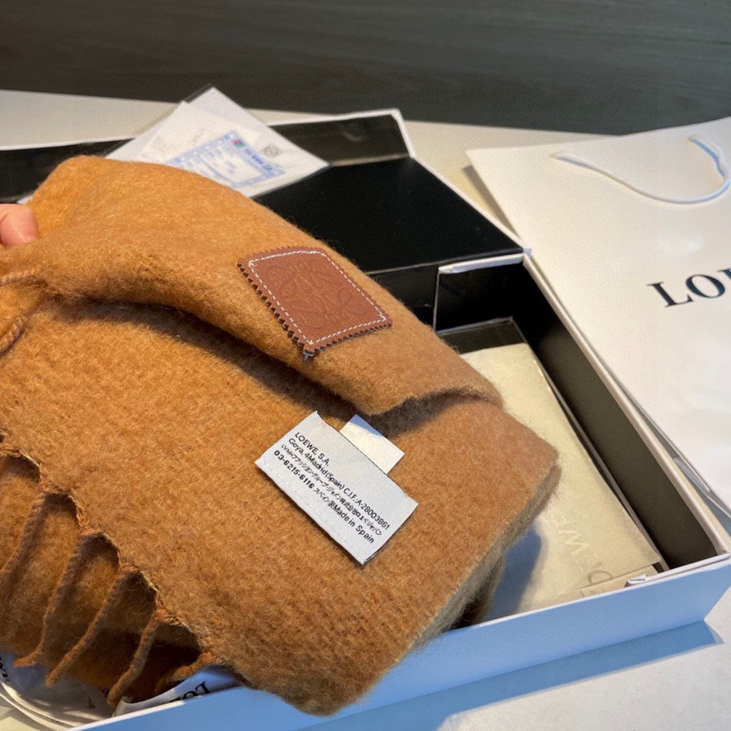 LOEWE SCARF 185 CM IN CINNAMON BROWN MOHAIR AND WOOL 211872