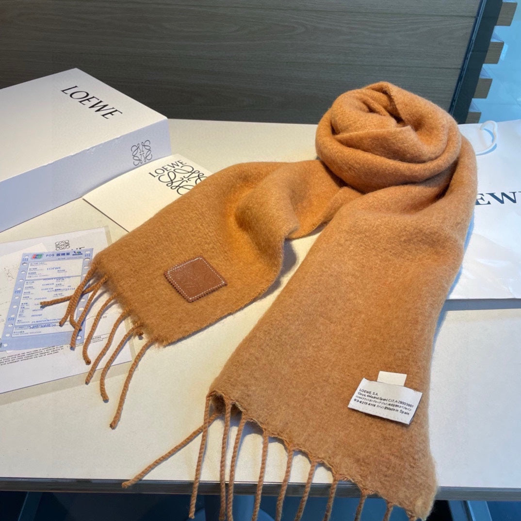 LOEWE SCARF 185 CM IN CINNAMON BROWN MOHAIR AND WOOL 211872