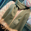 HERMES SCARF 180 CM IN OLIVE GREEN CASHMERE 350486