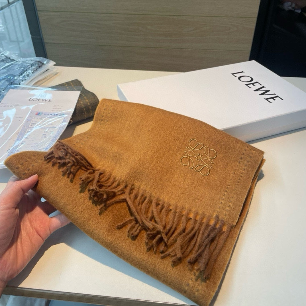 HERMES SCARF 180 CM IN CINNAMON BROWN CASHMERE 350487