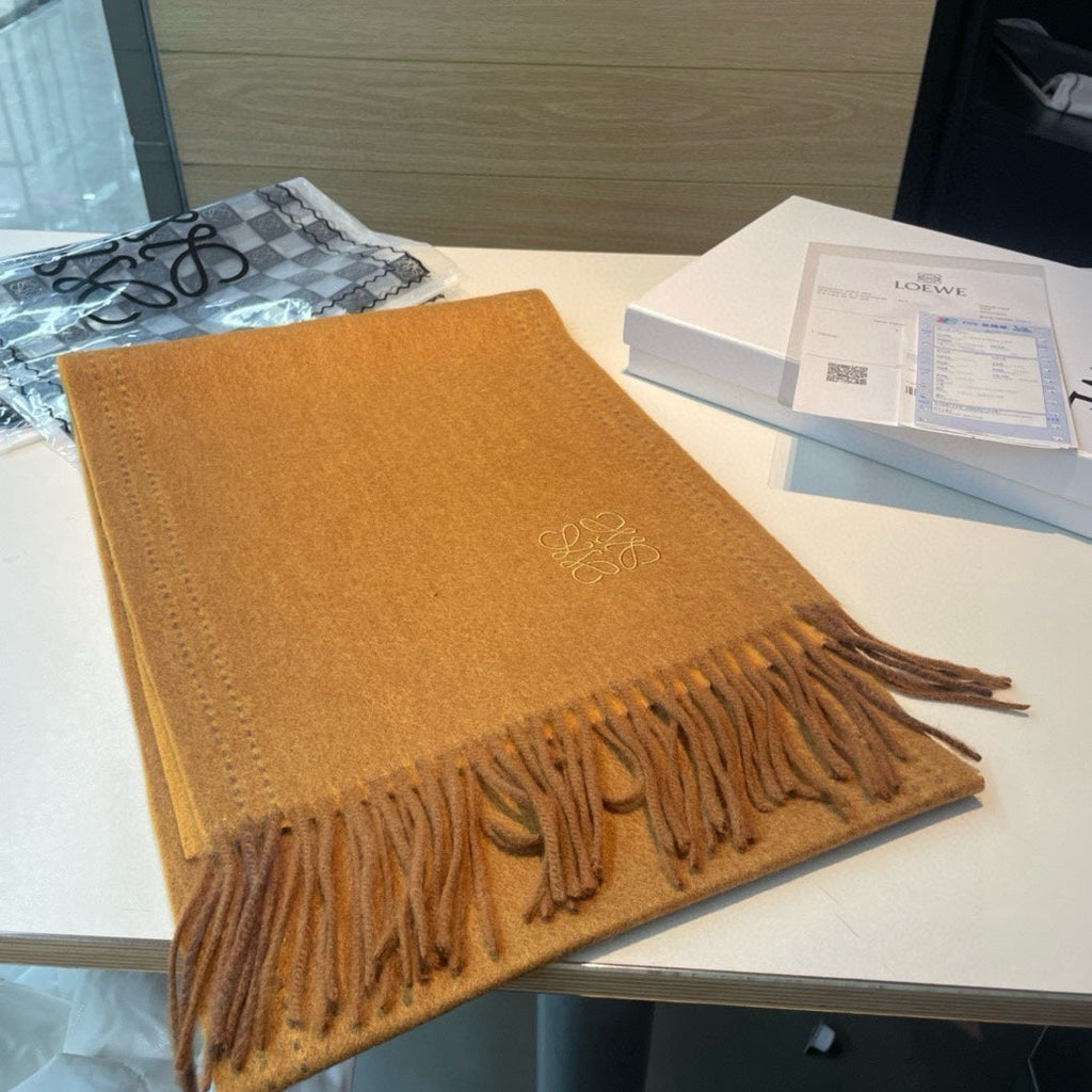 HERMES SCARF 180 CM IN CINNAMON BROWN CASHMERE 350487