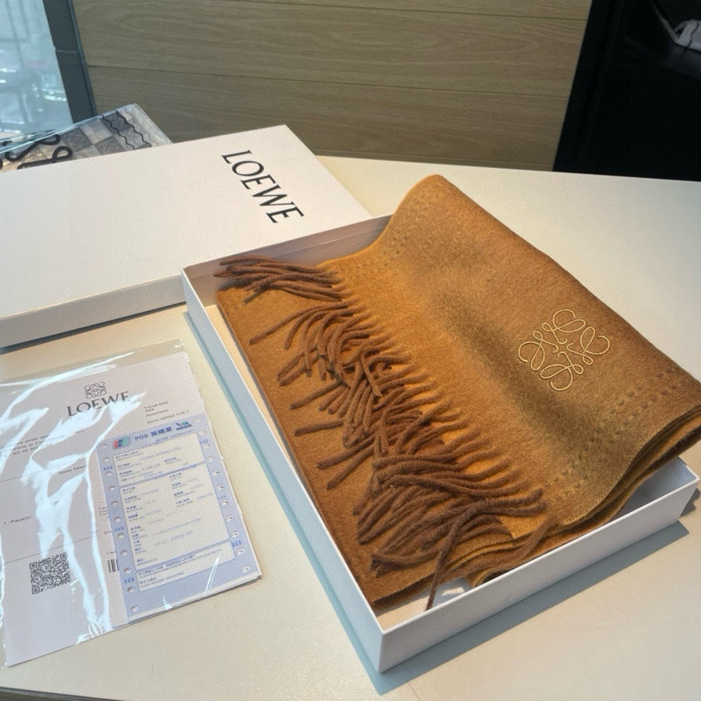 HERMES SCARF 180 CM IN CINNAMON BROWN CASHMERE 350487