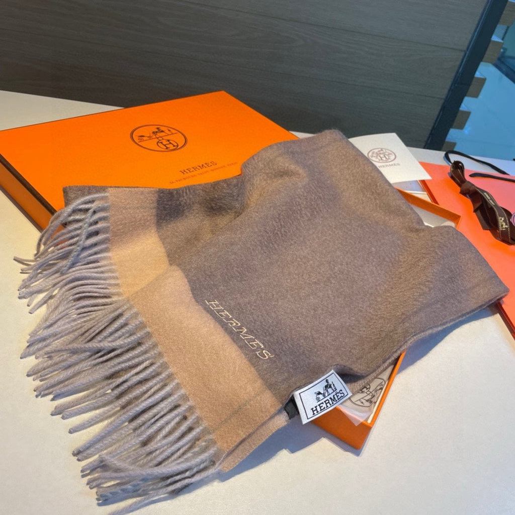 HERMES SCARF 180 CM IN MEDIUM BROWN CASERE 366046