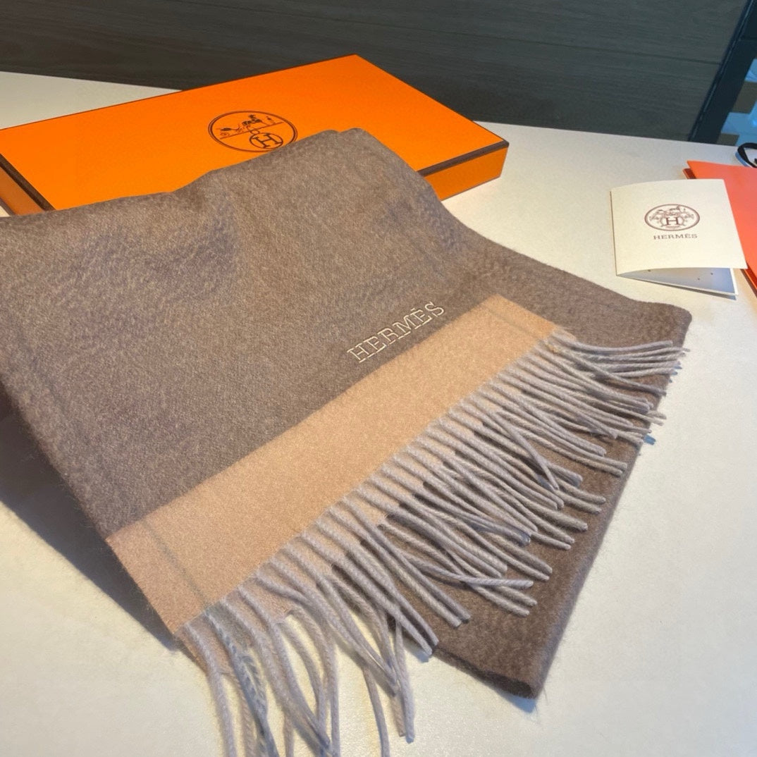 HERMES SCARF 180 CM IN MEDIUM BROWN CASERE 366046