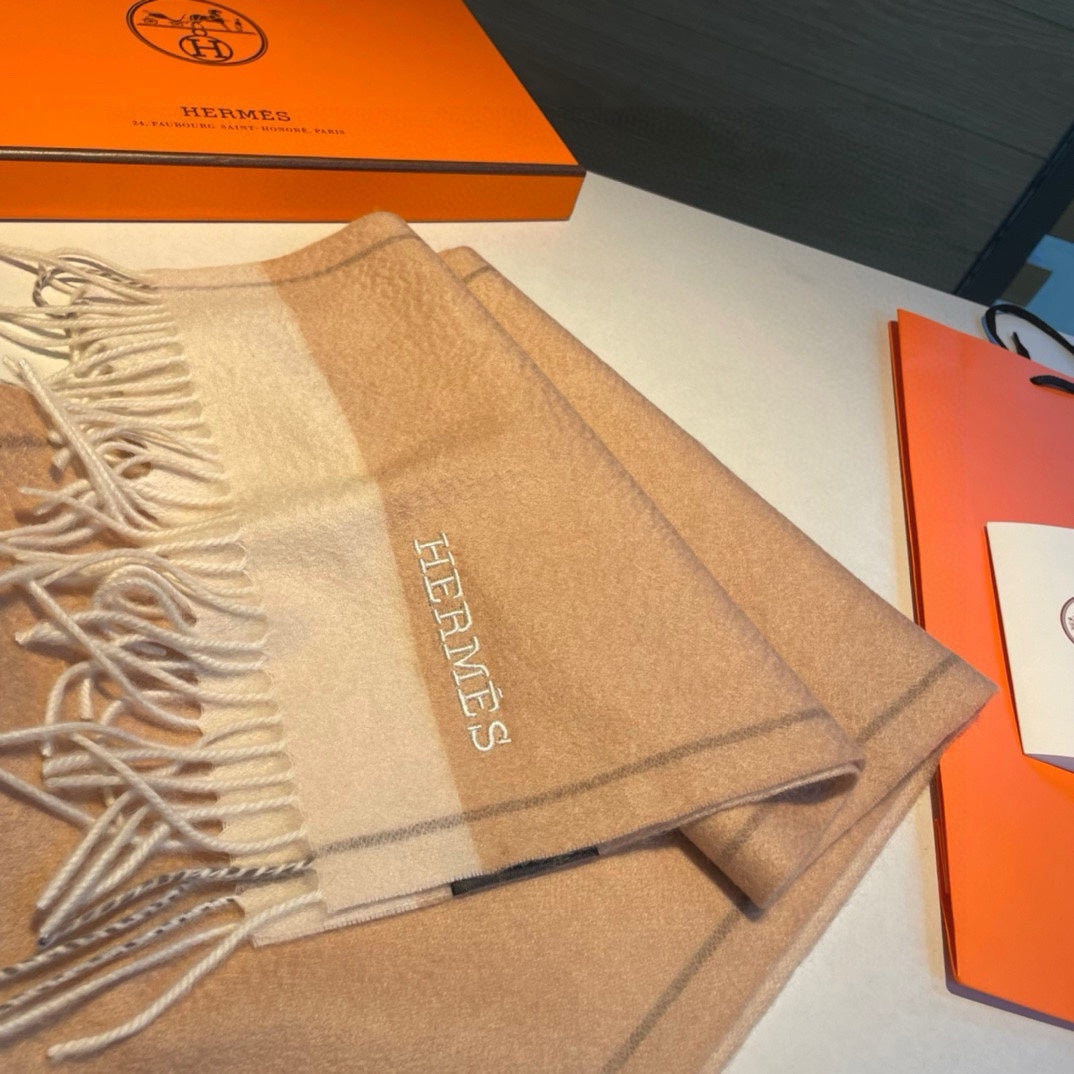 HERMES SCARF 180 CM IN CAMEL BEIGE MIX WHITE CASERE 366048