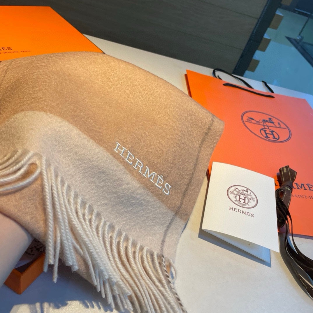 HERMES SCARF 180 CM IN CAMEL BEIGE MIX WHITE CASERE 366048