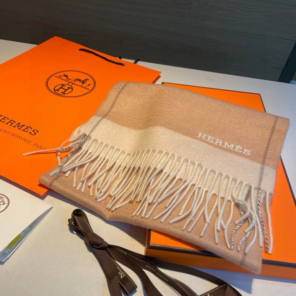 HERMES SCARF 180 CM IN CAMEL BEIGE MIX WHITE CASERE 366048
