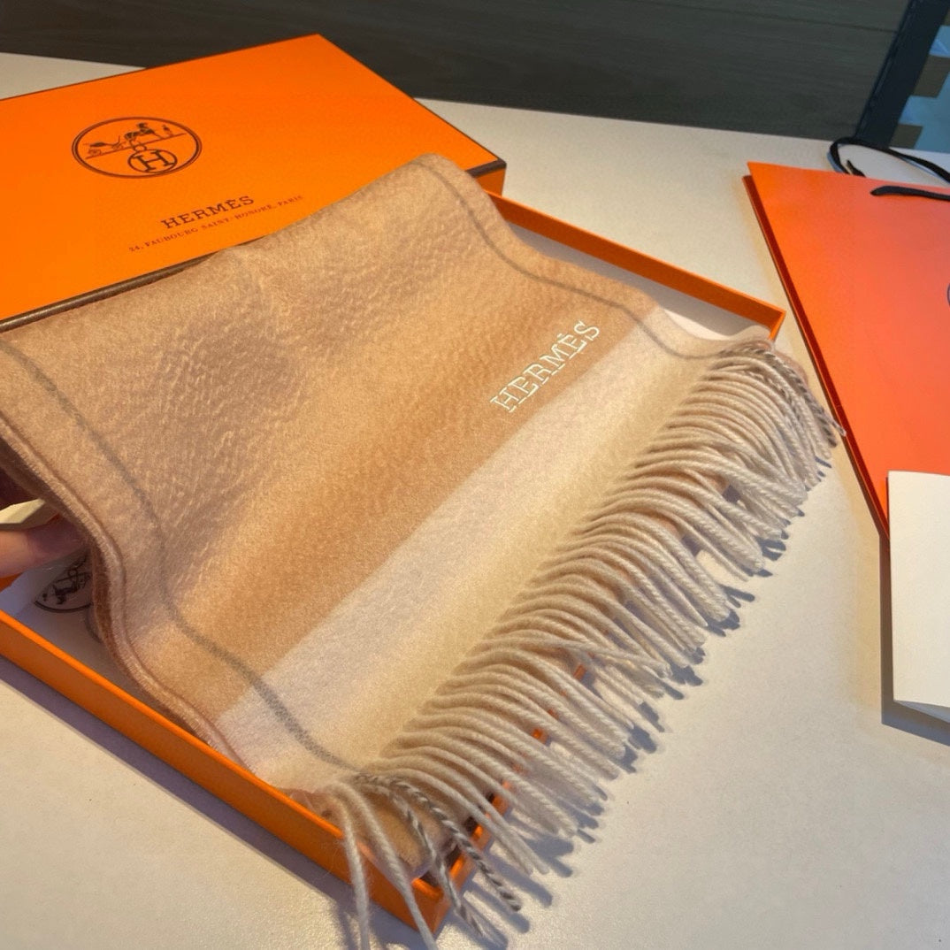 HERMES SCARF 180 CM IN CAMEL BEIGE MIX WHITE CASERE 366048