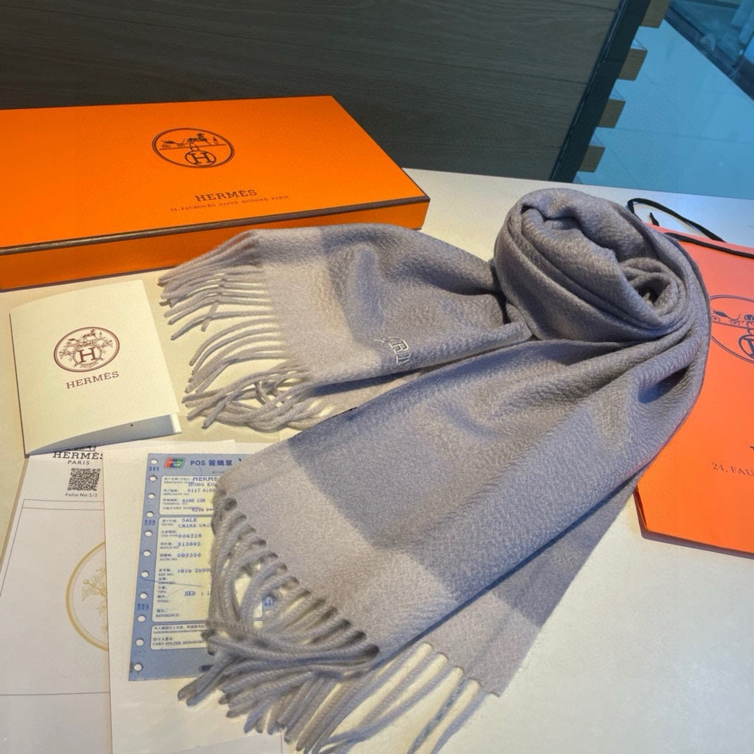 HERMES SCARF 180 CM IN LAVENDER GRAY CASERE 366049