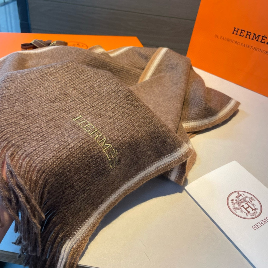 HERMES SCARF 180 CM IN MEDIUM BROWN MIX WHITE CASERE 376517