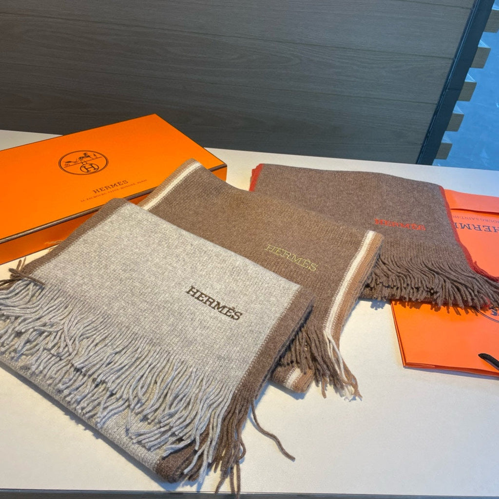 HERMES SCARF 180 CM IN MEDIUM BROWN MIX WHITE CASERE 376517