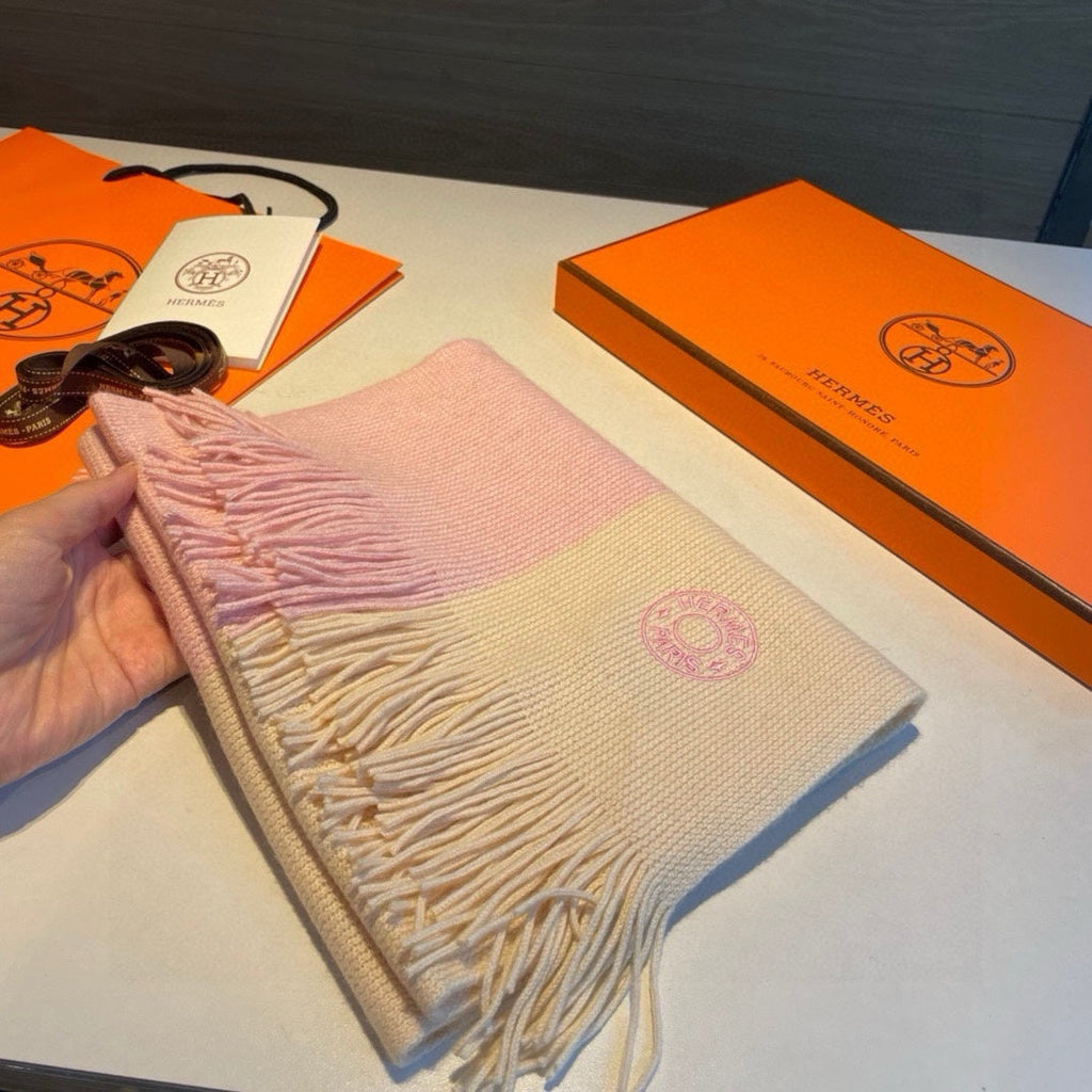 HERMES KNIT SCARF 180 IN LIGHT PINK MIX WHITE CASERE