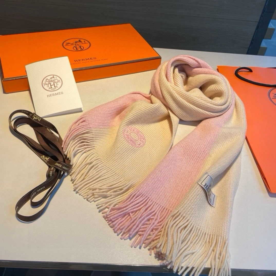 HERMES KNIT SCARF 180 IN LIGHT PINK MIX WHITE CASERE