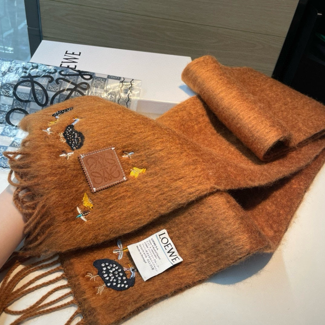 LOEWE SCARF 185 CM IN BRONZE BROWN MOHAIR AND WOOL 393253