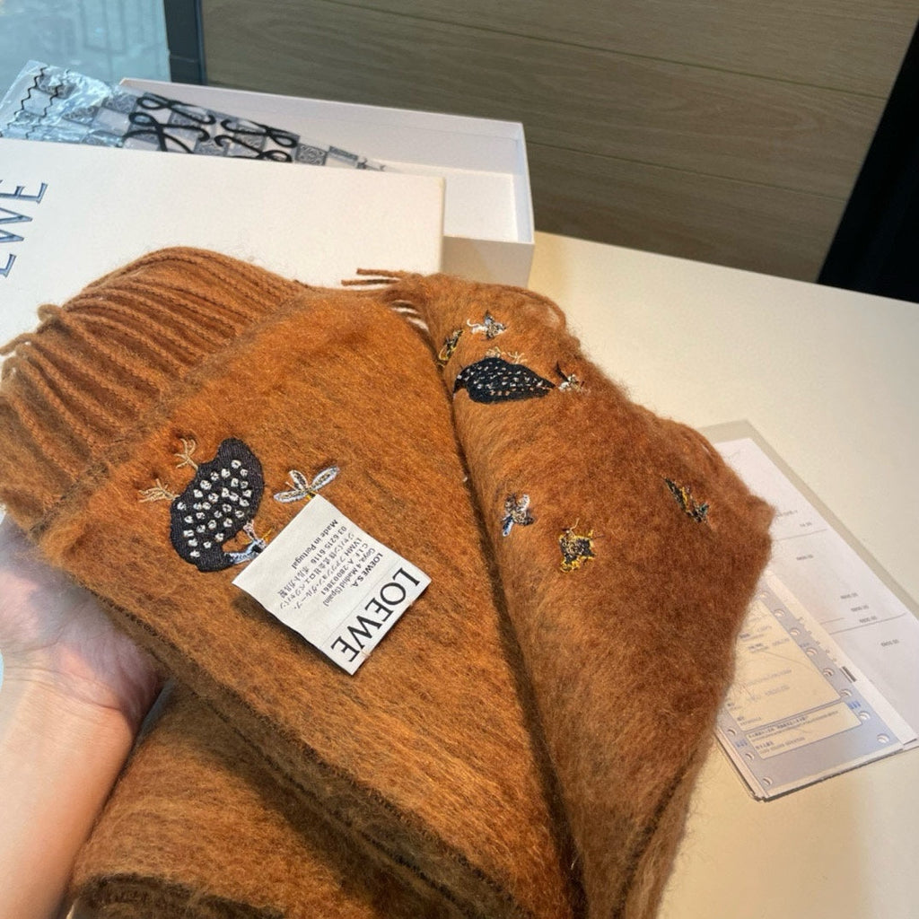 LOEWE SCARF 185 CM IN BRONZE BROWN MOHAIR AND WOOL 393253