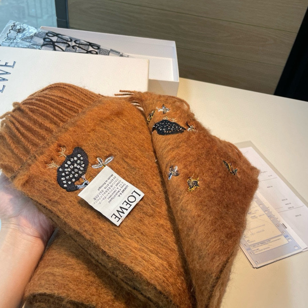 LOEWE SCARF 185 CM IN BRONZE BROWN MOHAIR AND WOOL 393253