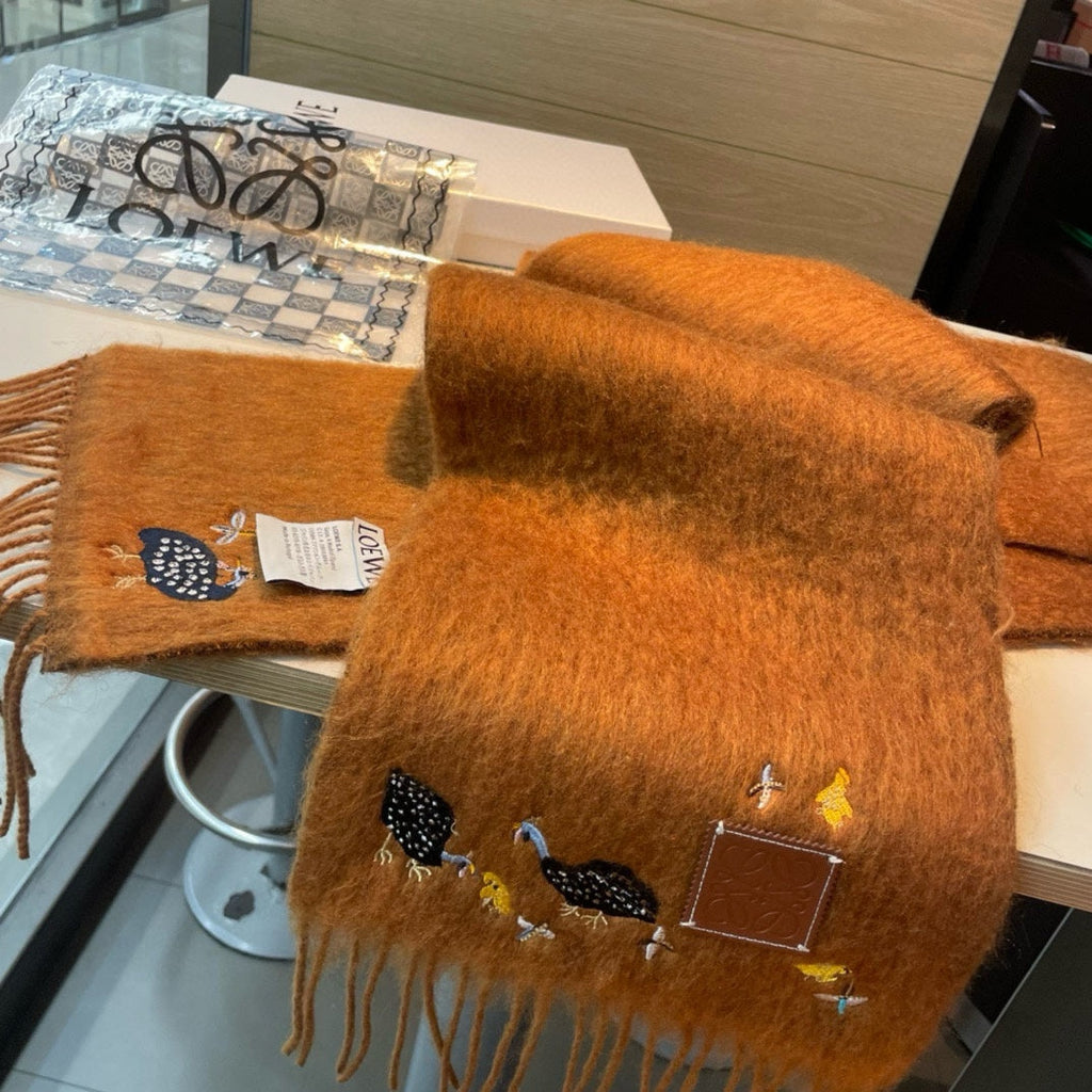 LOEWE SCARF 185 CM IN BRONZE BROWN MOHAIR AND WOOL 393253