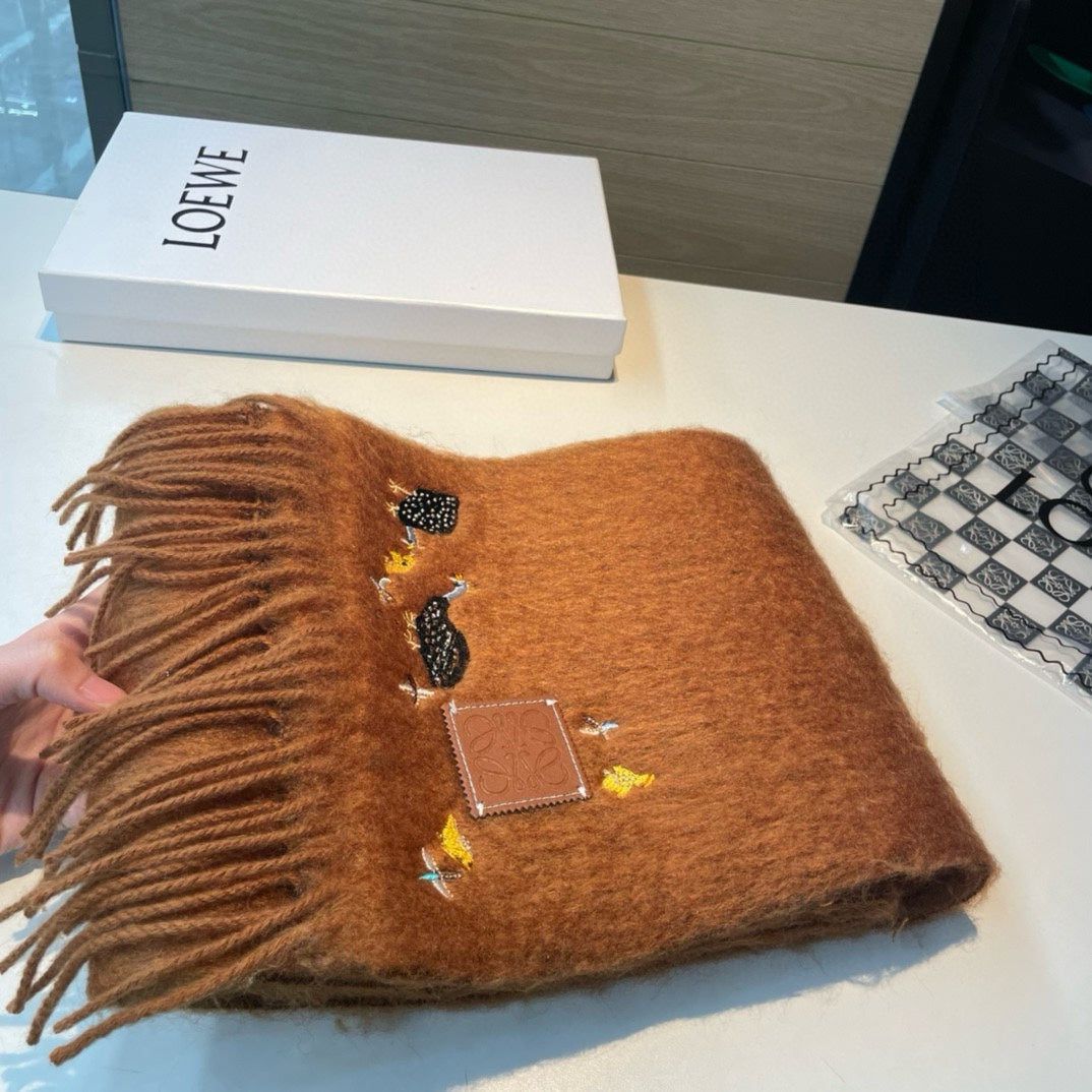 LOEWE SCARF 185 CM IN BRONZE BROWN MOHAIR AND WOOL 393253