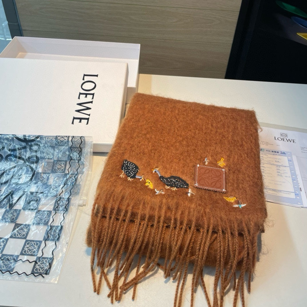 LOEWE SCARF 185 CM IN BRONZE BROWN MOHAIR AND WOOL 393253