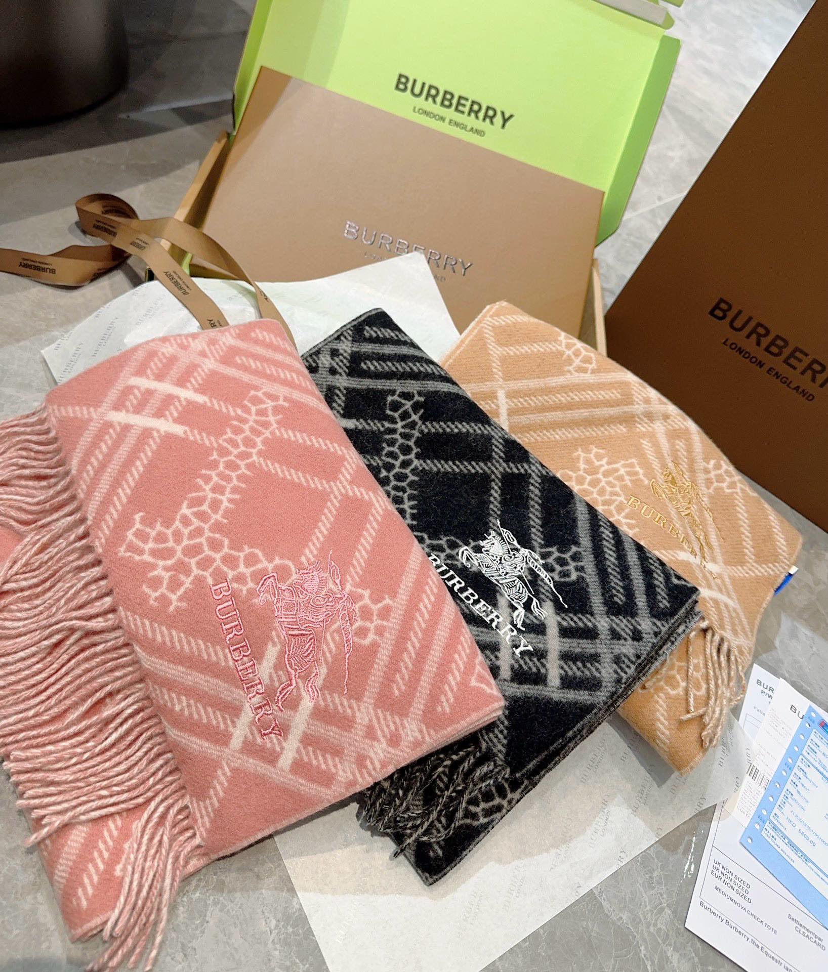 BURBERRY CLASSIC CHECK SCARF 168 CM IN ROSE PINK CASHMERE 396321