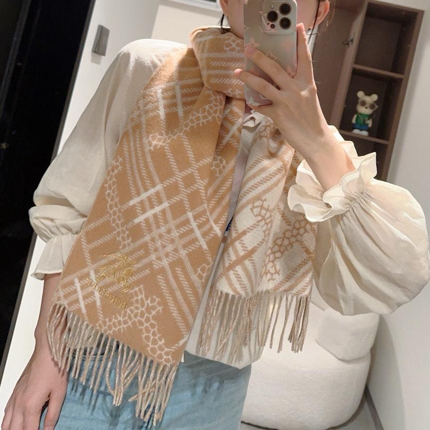 BURBERRY CLASSIC CHECK SCARF 168 CM IN CIDER BROWN CASHMERE 396322