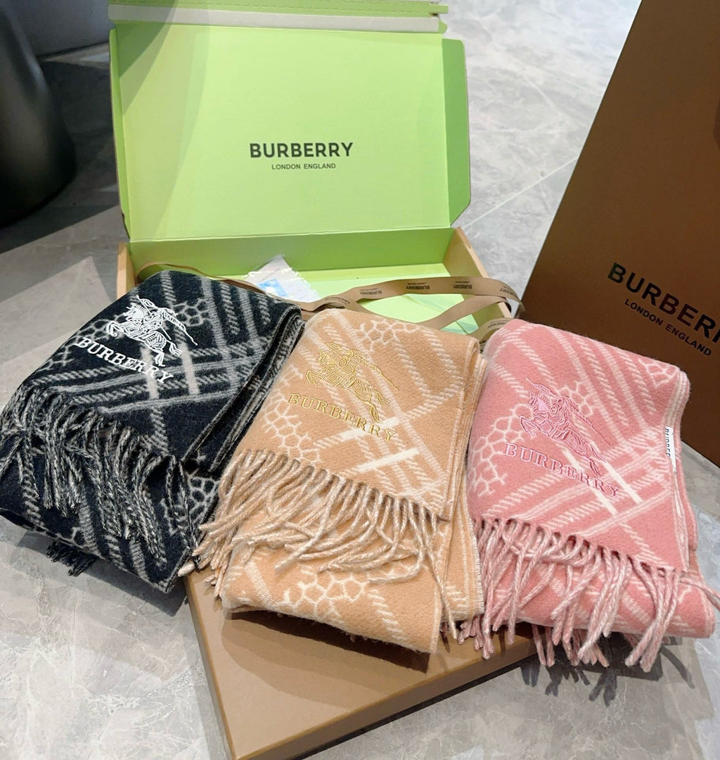 BURBERRY CLASSIC CHECK SCARF 168 CM IN CIDER BROWN CASHMERE 396322