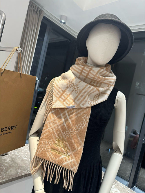 BURBERRY CLASSIC CHECK SCARF 168 CM IN CIDER BROWN CASHMERE 396322