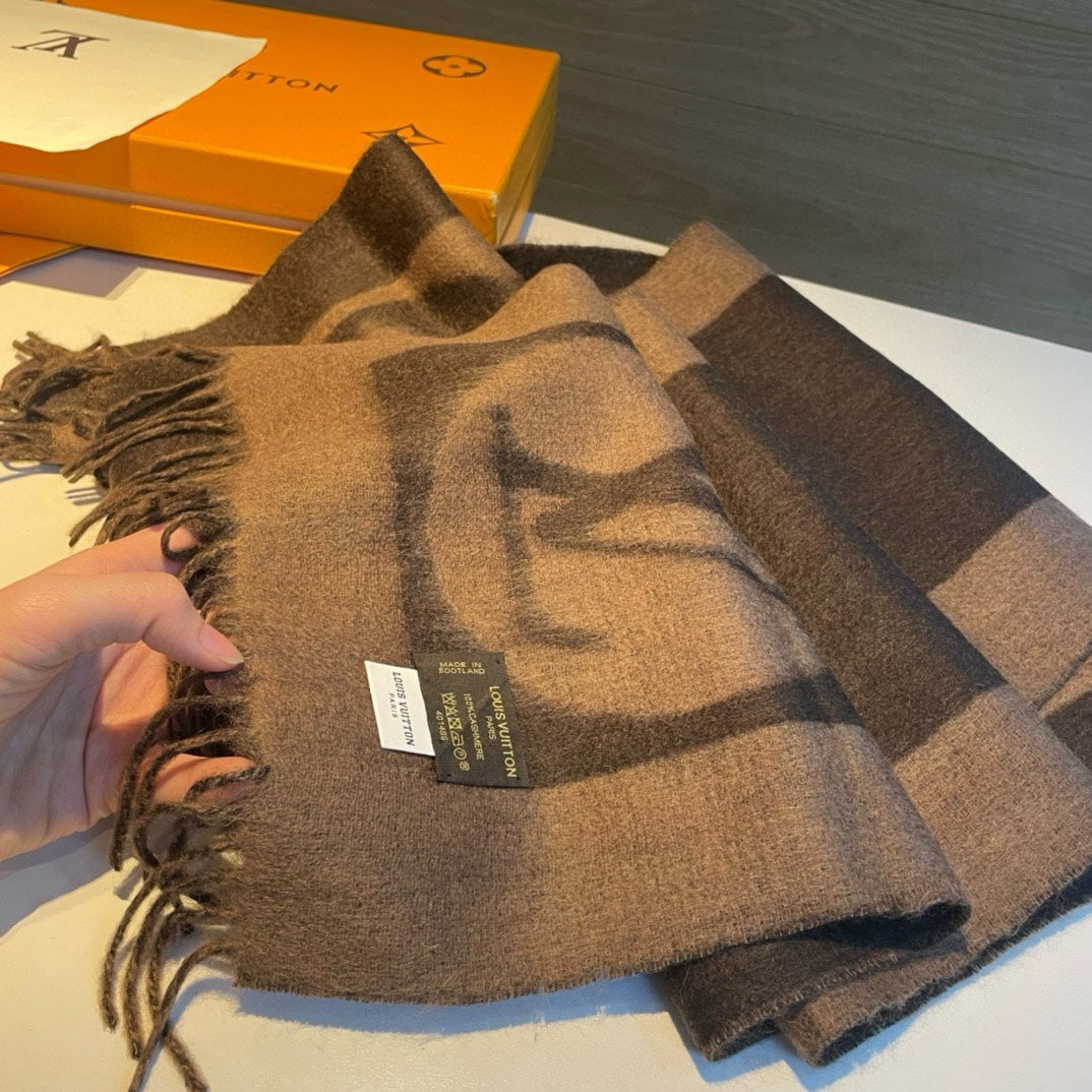 LOUIS VUITTON SCARF 180 CM IN MEDIUM BROWN CASHMERE 398244