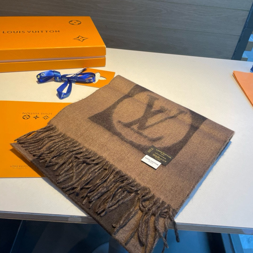 LOUIS VUITTON SCARF 180 CM IN MEDIUM BROWN CASHMERE 398244