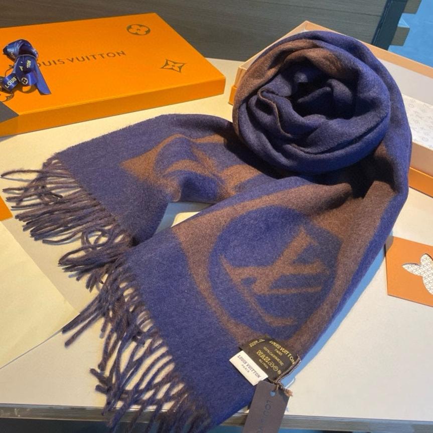 LOUIS VUITTON SCARF 180 CM IN COFFEE BROWN MIX BERRY BLUE CASHMERE 398245
