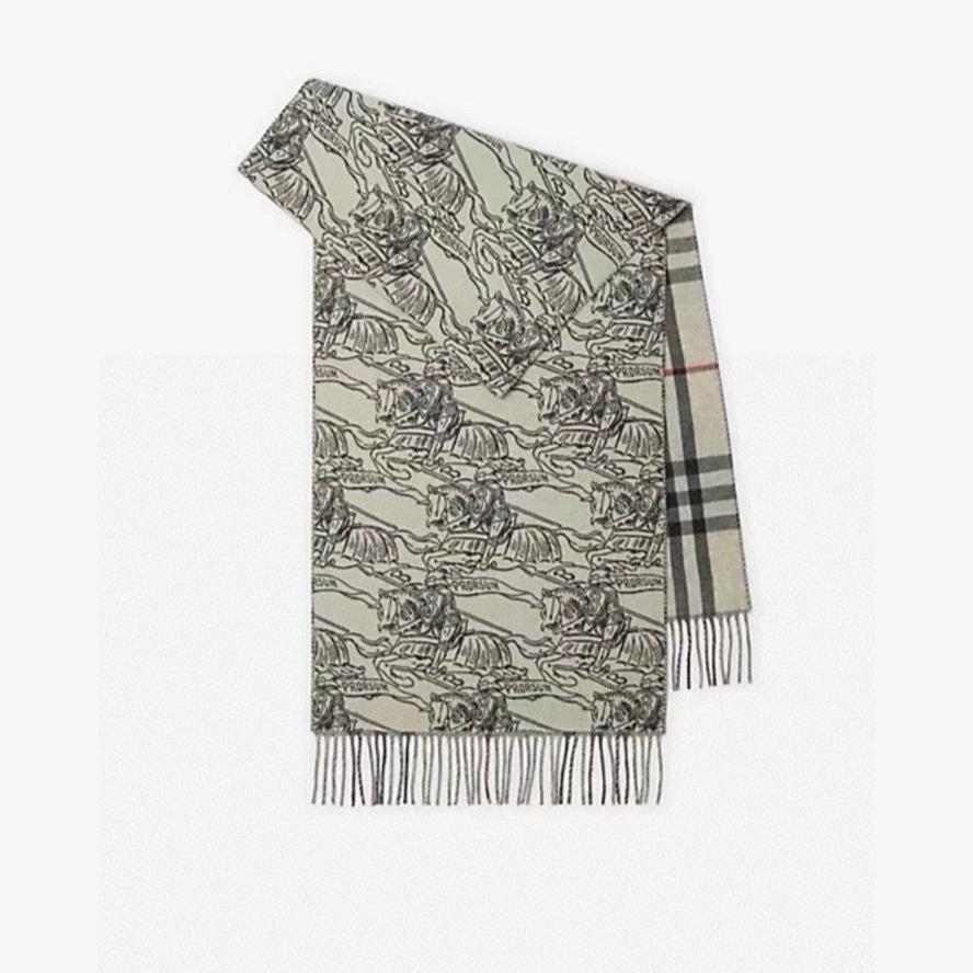 BURBERRY REVERSIBLE EKD STONE GRAY CASHMERE 210 CM SCARF 407191