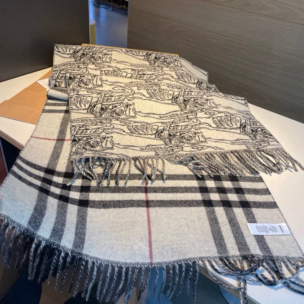 BURBERRY REVERSIBLE EKD STONE GRAY CASHMERE 210 CM SCARF 407191