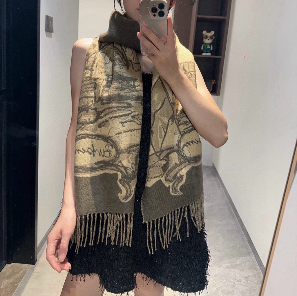 BURBERRY TOWER BRIDGE CASHMERE 210 CM SCARF SAND BROWN 410075