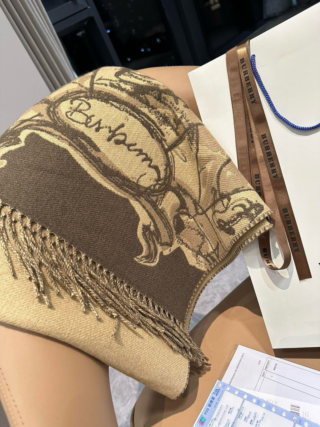 BURBERRY TOWER BRIDGE CASHMERE 210 CM SCARF SAND BROWN 410075
