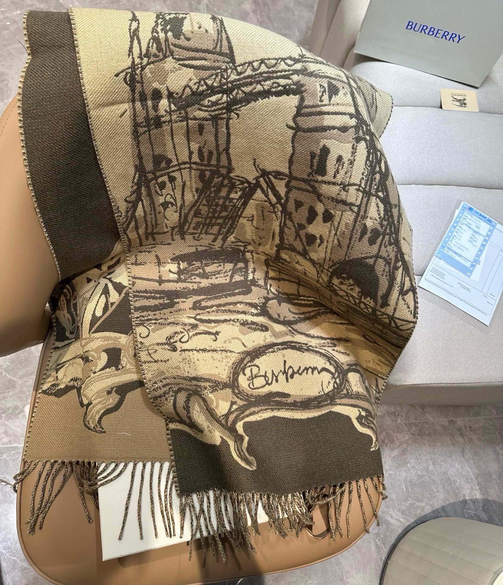 BURBERRY TOWER BRIDGE CASHMERE 210 CM SCARF SAND BROWN 410075