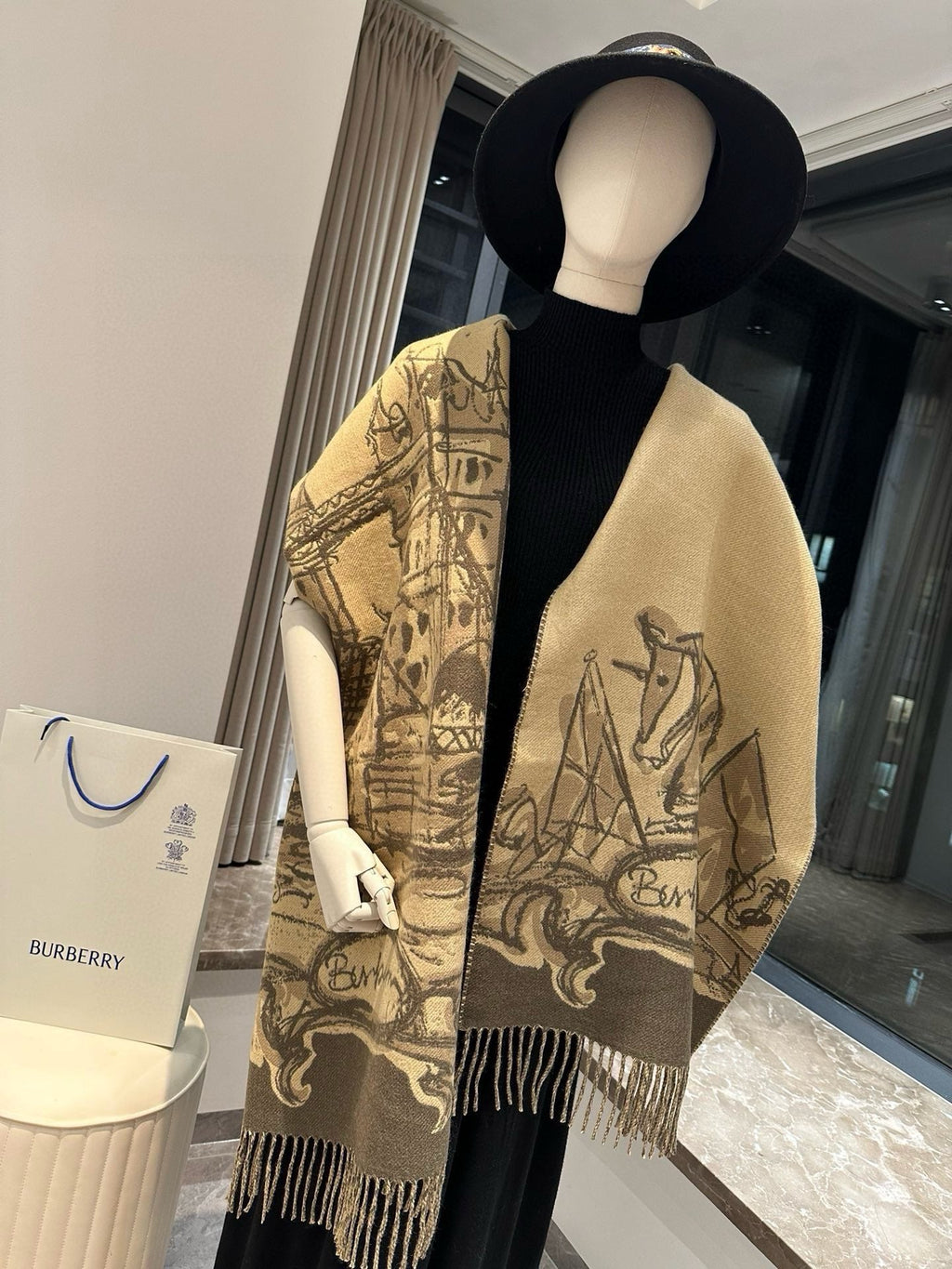 BURBERRY TOWER BRIDGE CASHMERE 210 CM SCARF SAND BROWN 410075