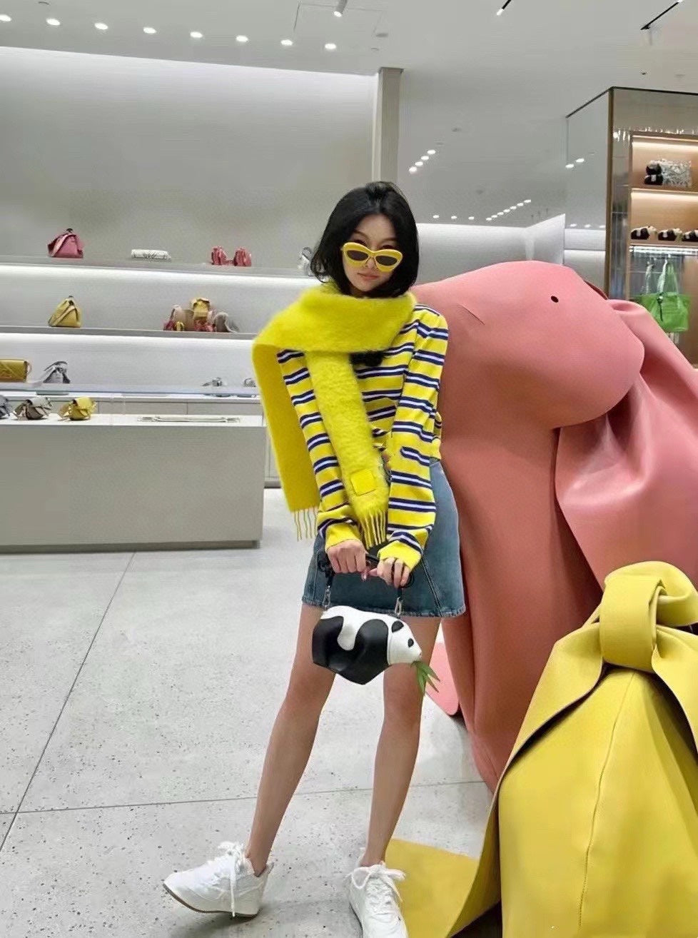 LOEWE SCARF IN NEON YELLOW MOHAIR AND WOOL 411685