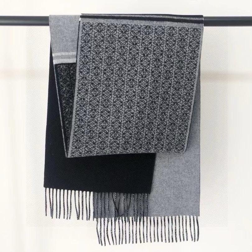 LOEWE SCARF 180 CM IN BLACK MIX LIGHT GRAY WOOL AND CASHMERE 415236
