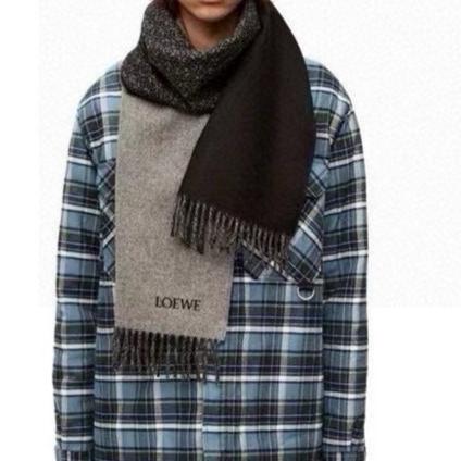 LOEWE SCARF 180 CM IN BLACK MIX LIGHT GRAY WOOL AND CASHMERE 415236