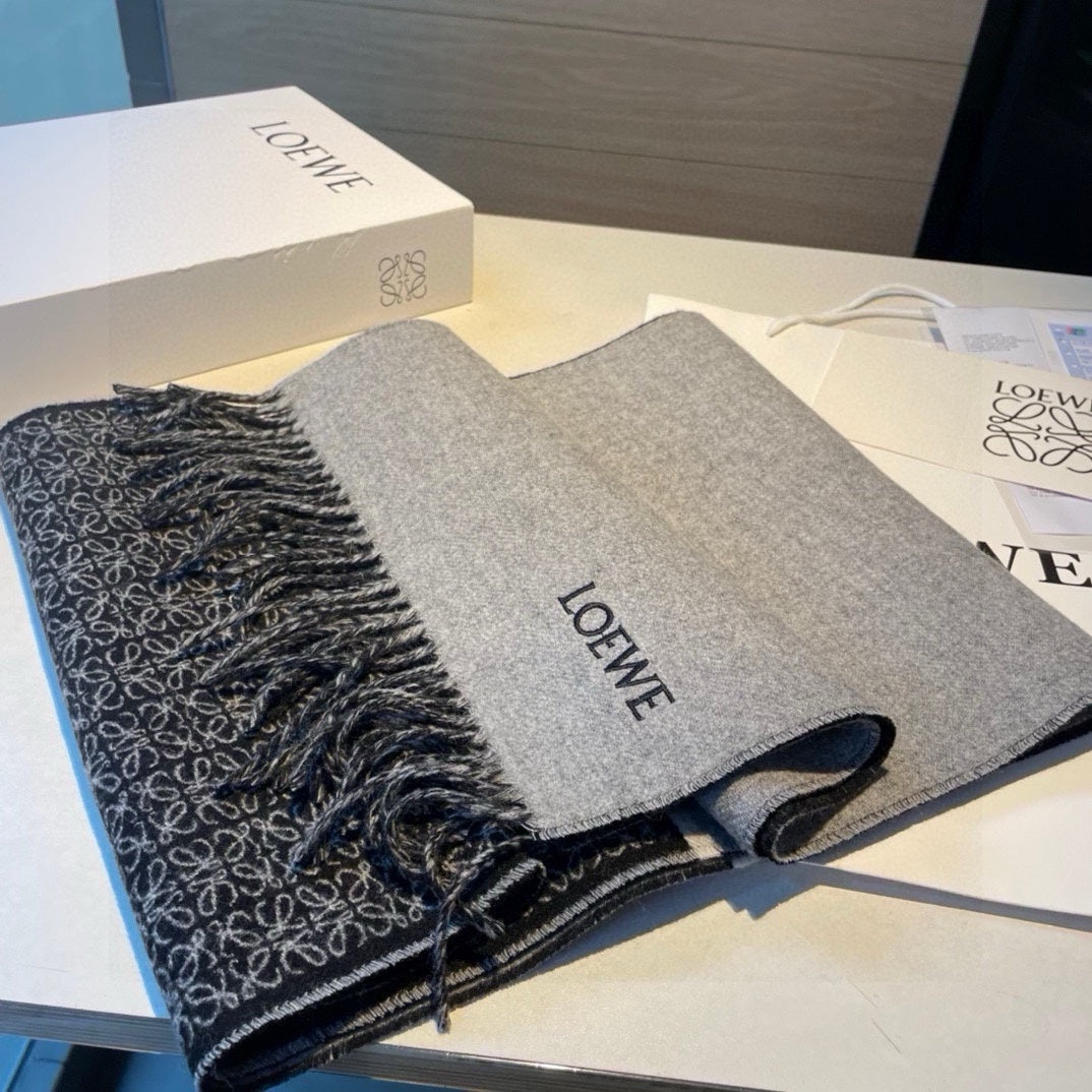 LOEWE SCARF 180 CM IN BLACK MIX LIGHT GRAY WOOL AND CASHMERE 415236
