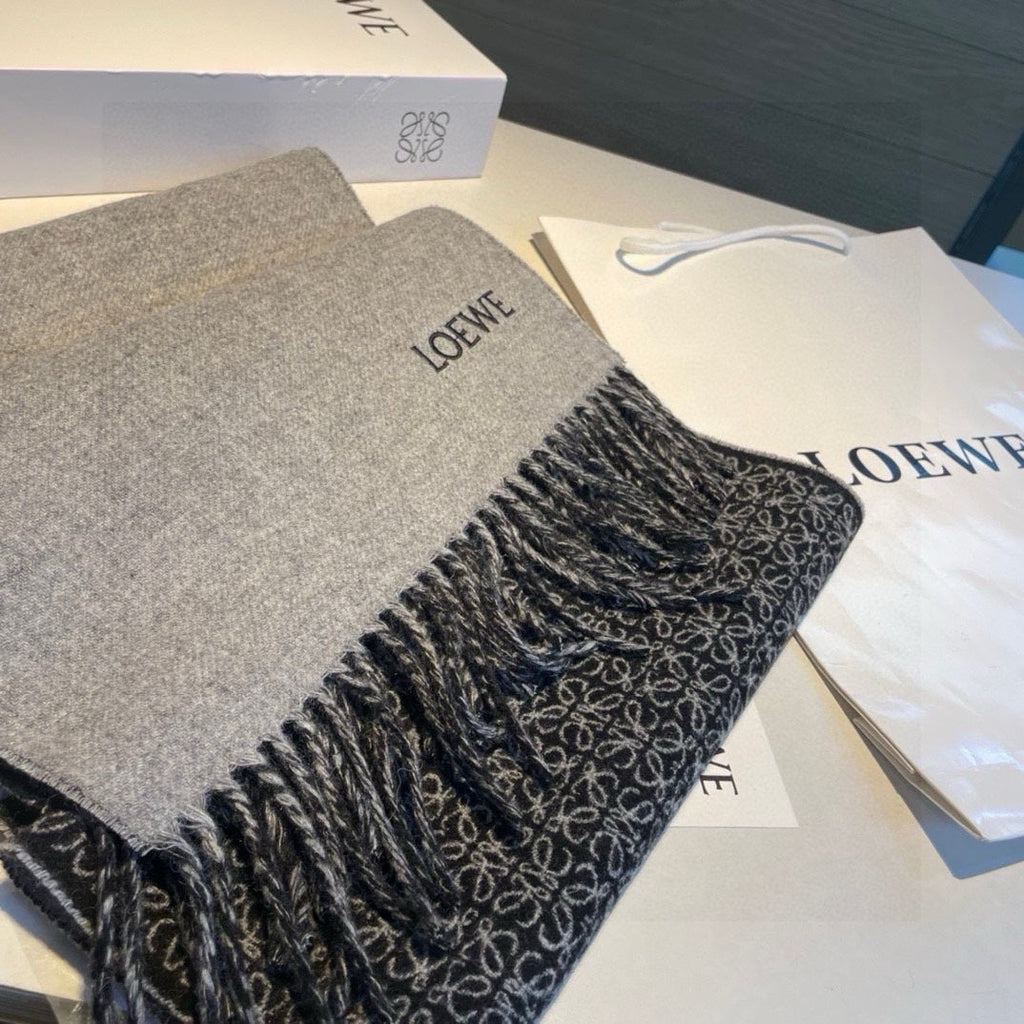 LOEWE SCARF 180 CM IN BLACK MIX LIGHT GRAY WOOL AND CASHMERE 415236