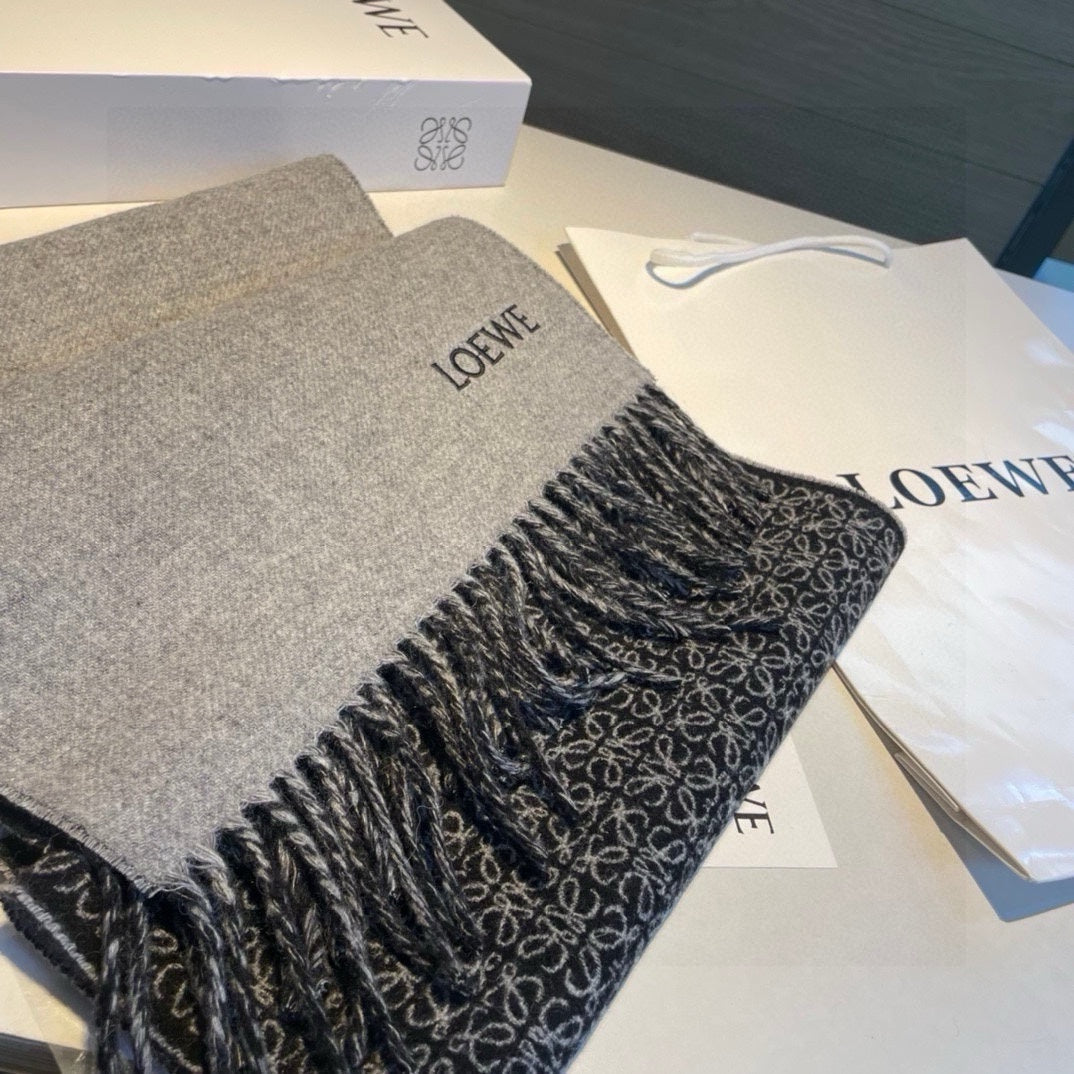 LOEWE SCARF 180 CM IN BLACK MIX LIGHT GRAY WOOL AND CASHMERE 415236
