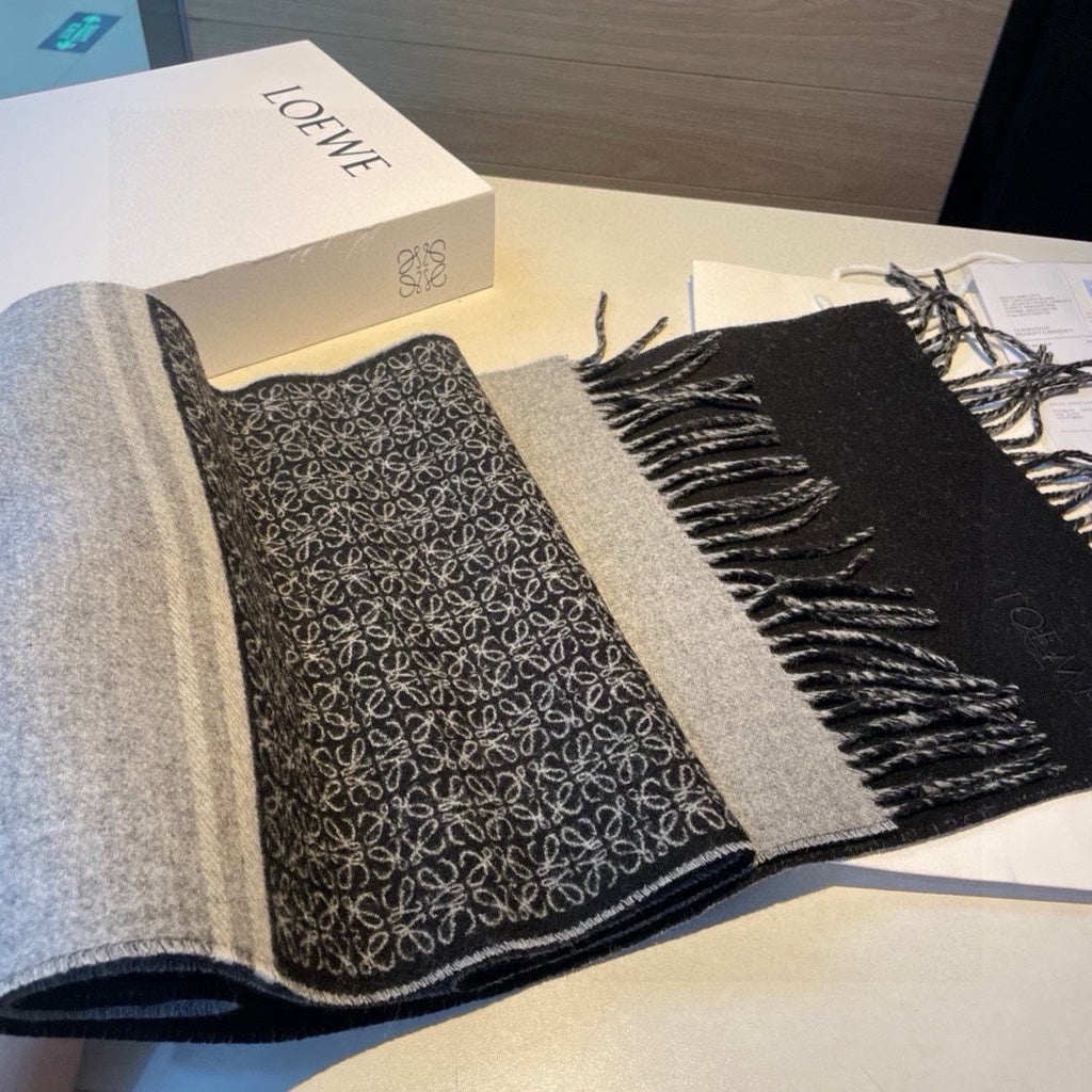 LOEWE SCARF 180 CM IN BLACK MIX LIGHT GRAY WOOL AND CASHMERE 415236