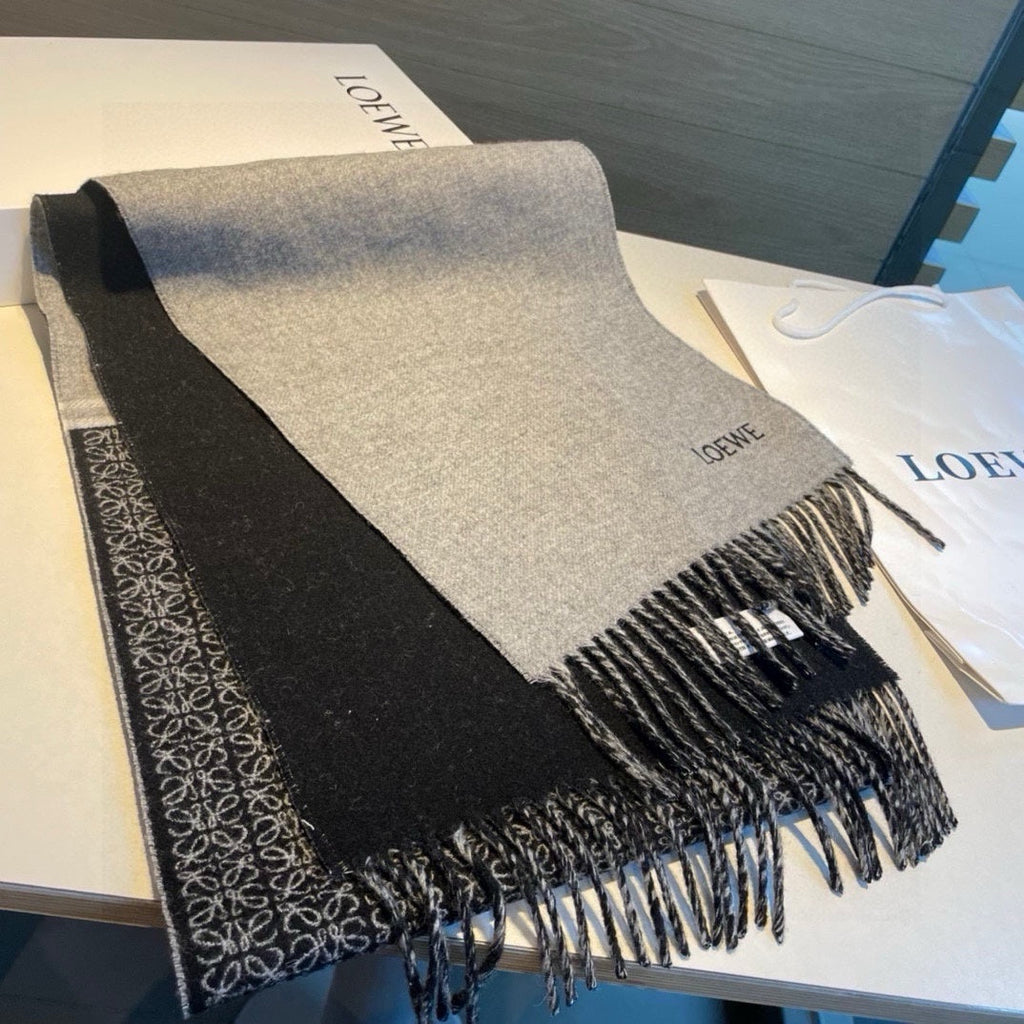 LOEWE SCARF 180 CM IN BLACK MIX LIGHT GRAY WOOL AND CASHMERE 415236