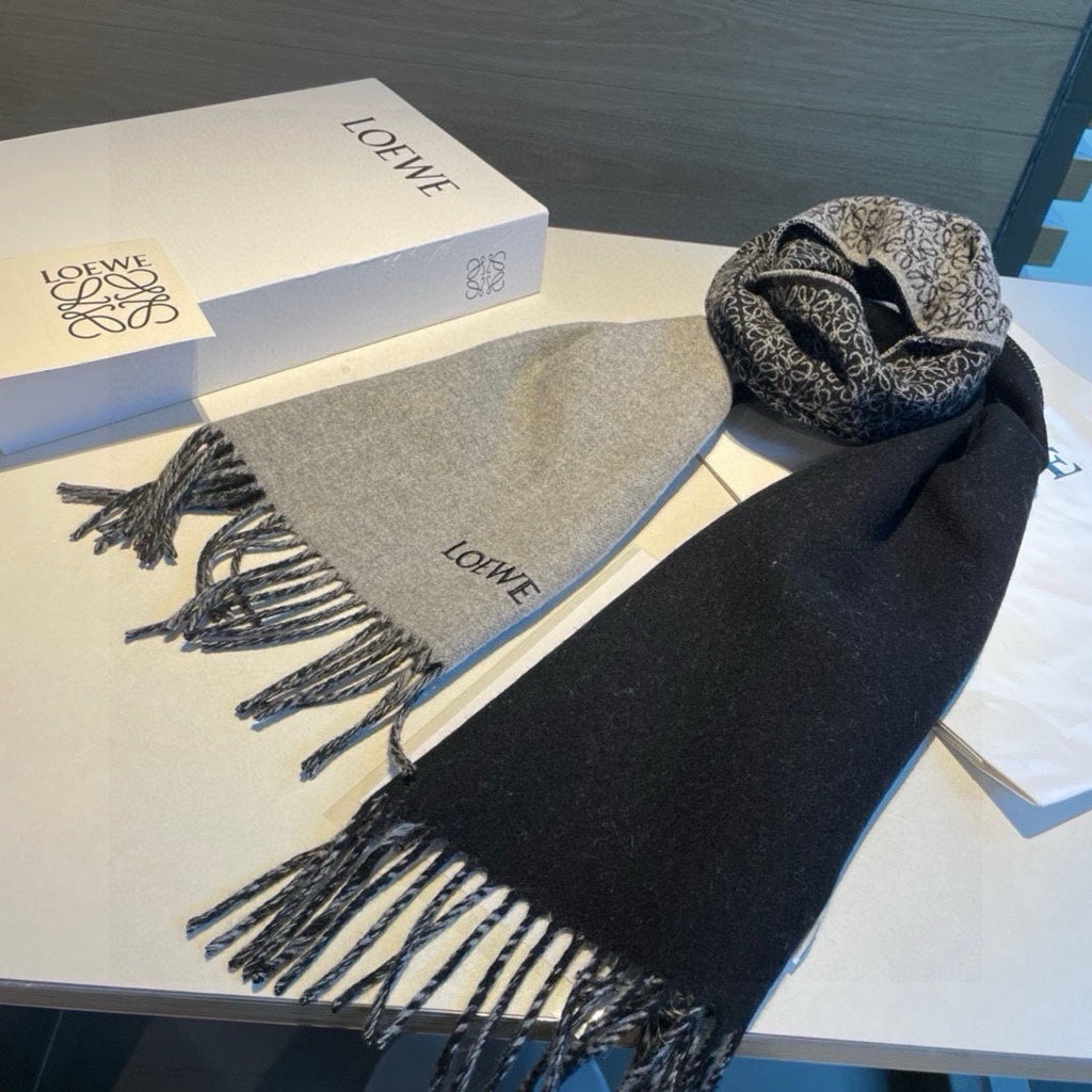 LOEWE SCARF 180 CM IN BLACK MIX LIGHT GRAY WOOL AND CASHMERE 415236