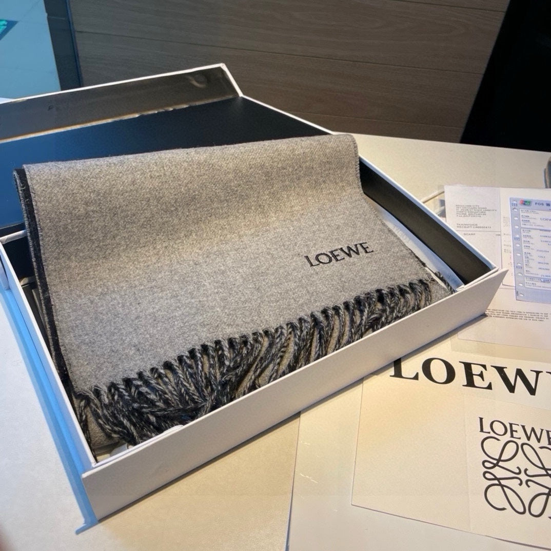 LOEWE SCARF 180 CM IN BLACK MIX LIGHT GRAY WOOL AND CASHMERE 415236