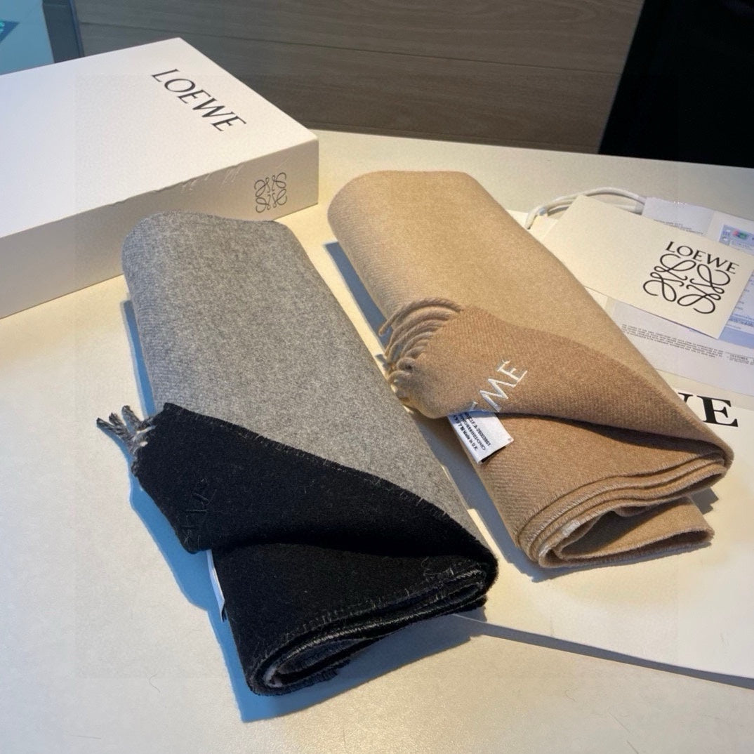 LOEWE SCARF 180 CM IN BLACK MIX LIGHT GRAY WOOL AND CASHMERE 415236